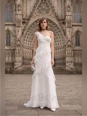 AMUR Harlow Silk One Shoulder Gown Ivory Size 4 Ruffle NWT